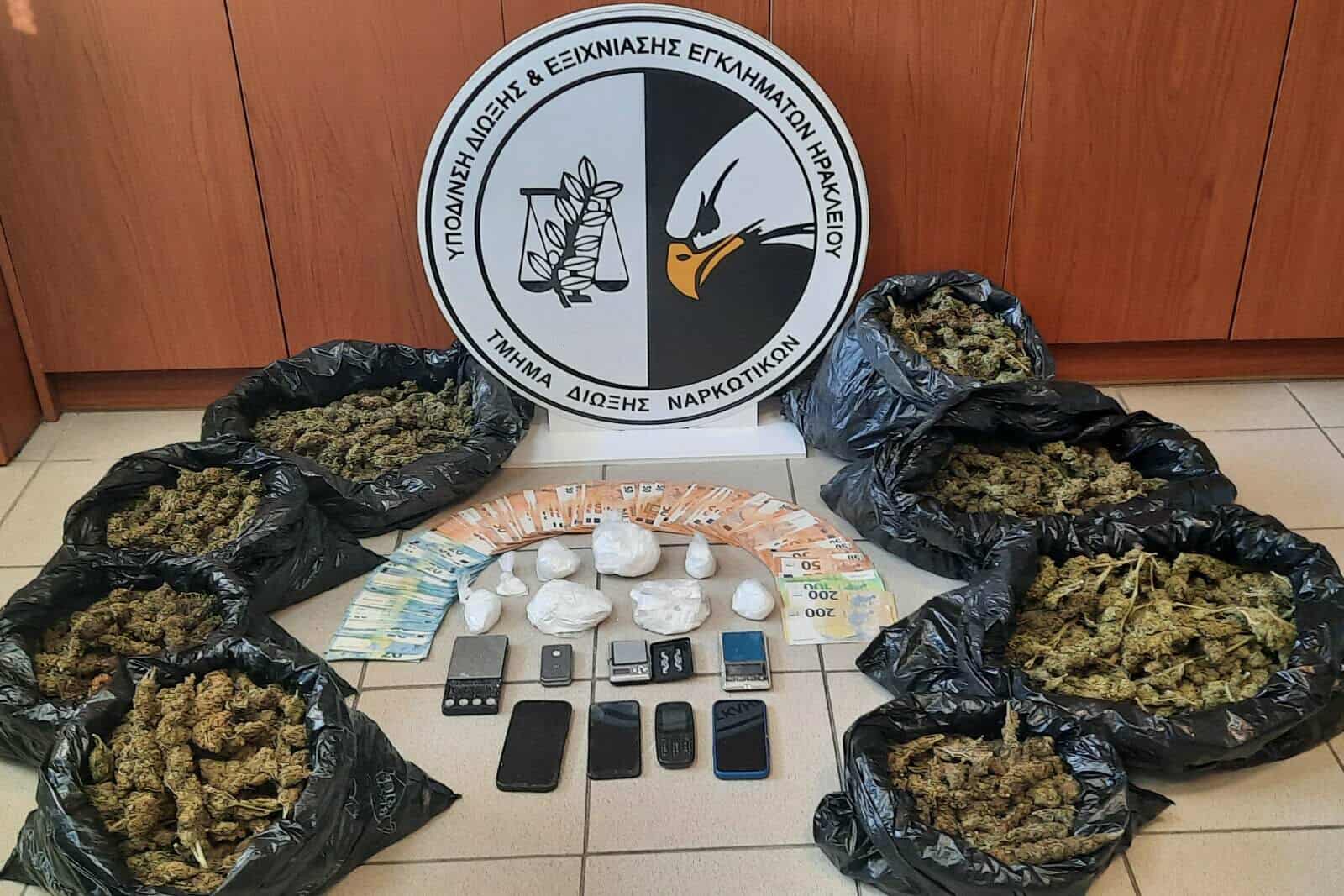 Ηράκλειο: Δύο συλλήψεις για κατοχή και διακίνηση μεγάλης ποσότητας κάνναβης και κοκαΐνης