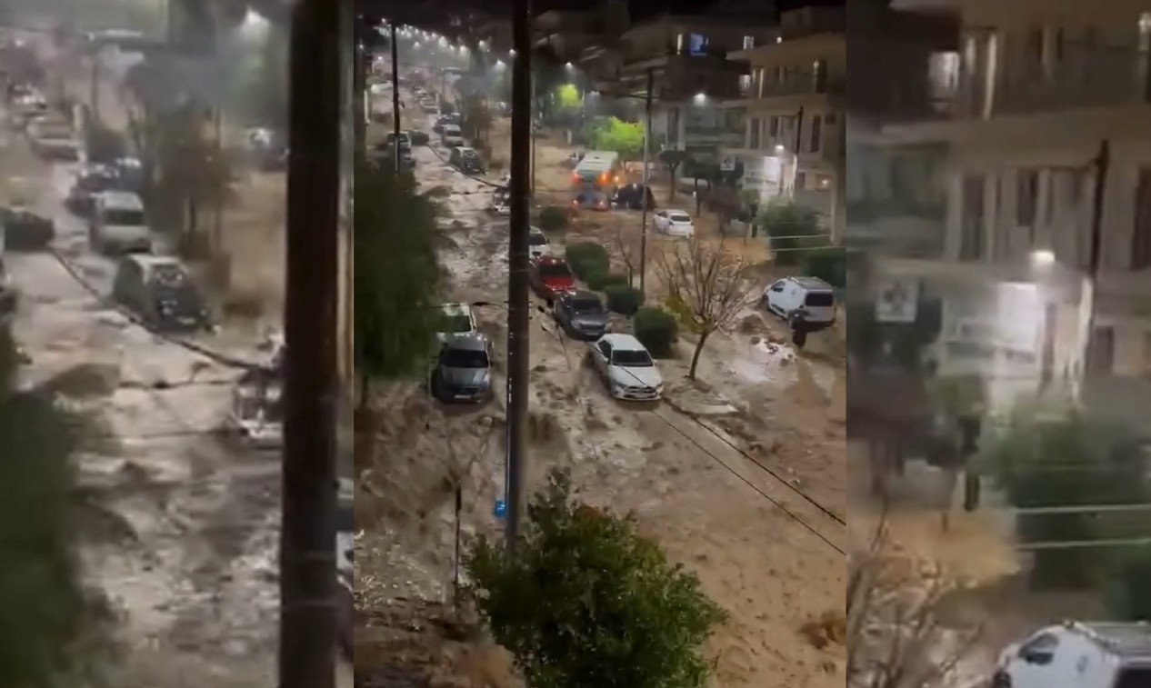 Eικόνες καταστροφής από την κακοκαιρία στη Γλυφάδα: Ορμητικά νερά παρασύρουν αυτοκίνητα και κάδους