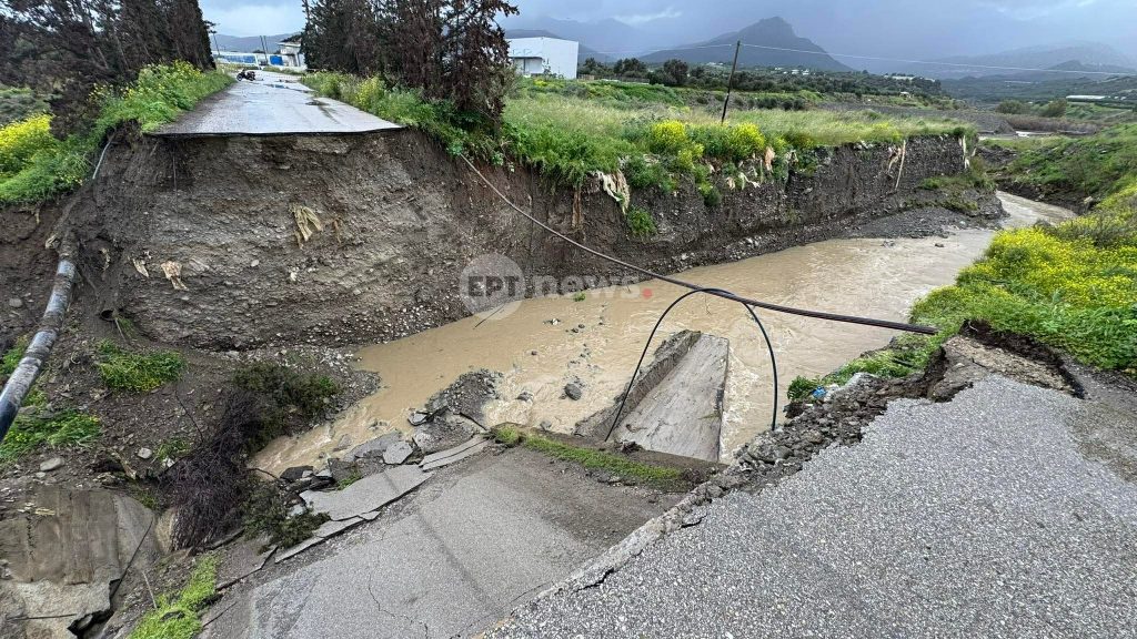 Πλημμύρες από την κακοκαιρία στην Κρήτη –  Κομμένη γέφυρα και κατολισθήσεις στον δήμο Φαιστού