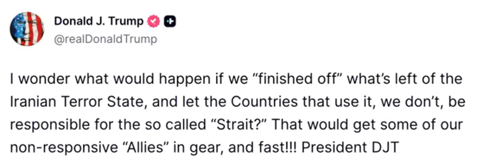 Ο Τραμπ σχολιάζει τον πόλεμο με το Ιράν μέσω των αναρτήσεών του στο Truth Social