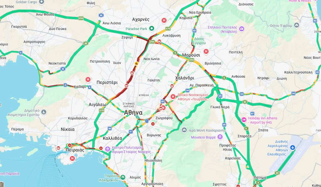 Η κίνηση στους δρόμους της Αθήνας: Μποτιλιάρισμα σε Κηφισό – Σημαντικές καθυστερήσεις σε Μεσογείων και Κηφισίας