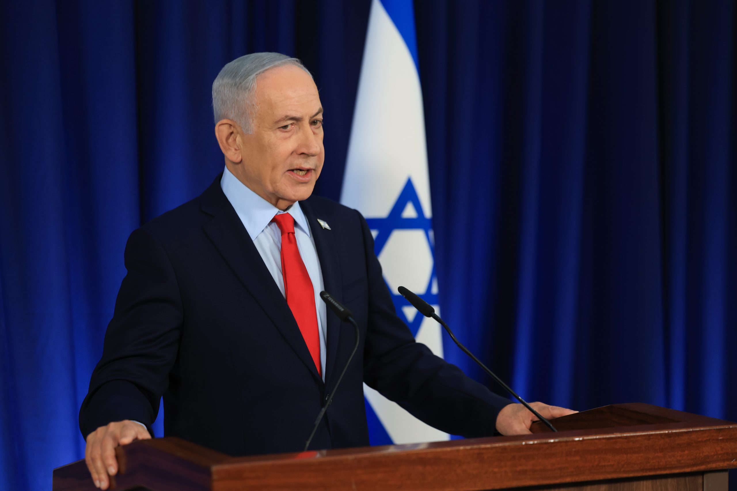 Israeli Prime Minister Benjamin Netanyahu holds a press conference, amid the U.S.-Israel conflict with Iran, in Jerusalem
