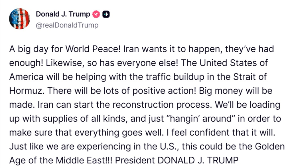 «Μια μεγάλη ημέρα για την Παγκόσμια Ειρήνη» – Τι γράφει στη νέα ανάρτησή του ο Τραμπ