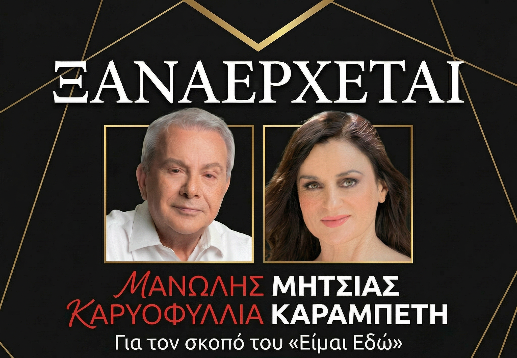 Ο Μανώλης Μητσιάς και η Καρυοφυλλιά Καραμπέτη επί σκηνής σε εκδήλωση για καλό σκοπό