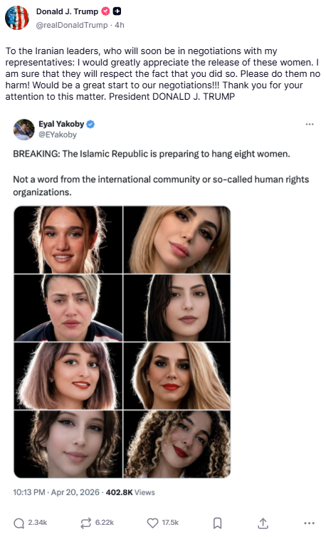 Ιράν: Οι δικαστικές αρχές διέψευσαν τον Τραμπ για τις οκτώ γυναίκες που απειλούνται με εκτέλεση