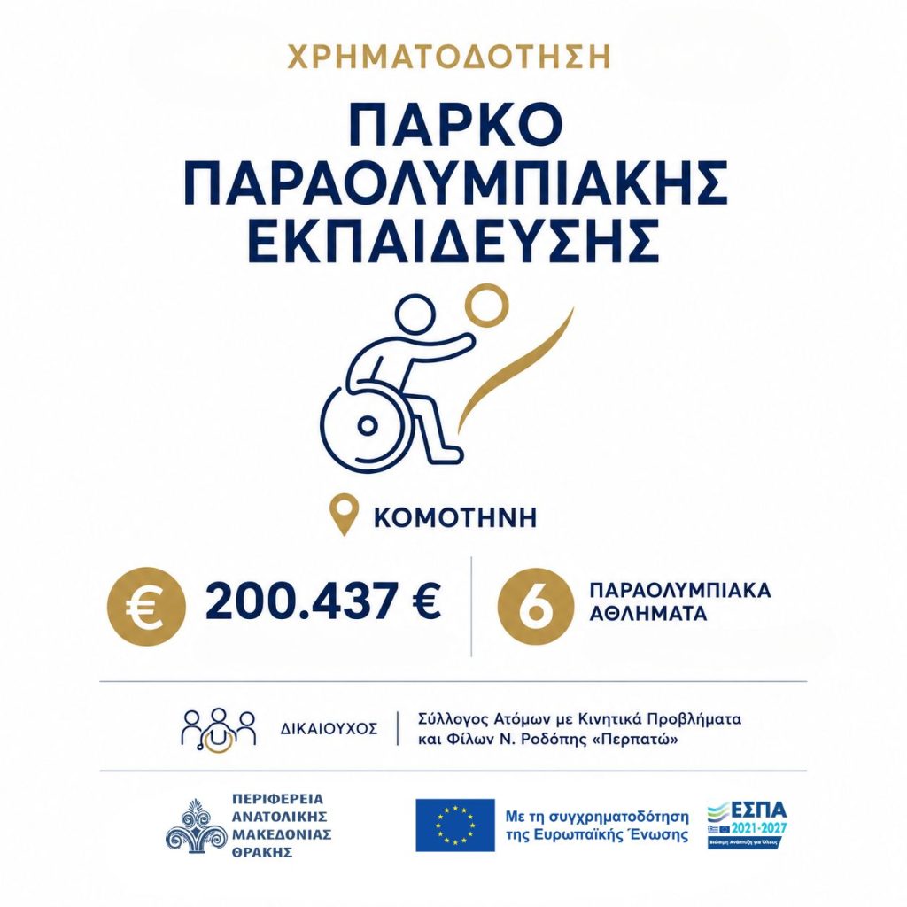 Πάρκο Παραολυμπιακής Εκπαίδευσης αποκτά η Κομοτηνή