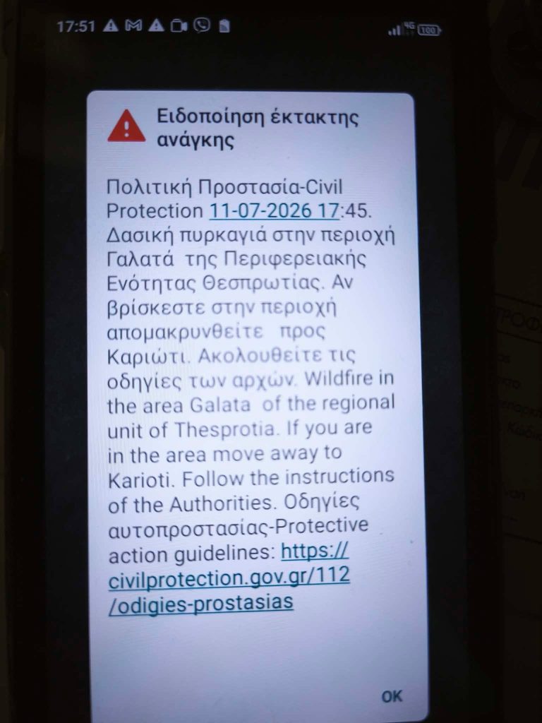 Φωτιά σε δασική έκταση στην Παραμυθιά – Εστάλη μήνυμα εκκένωσης από το 112