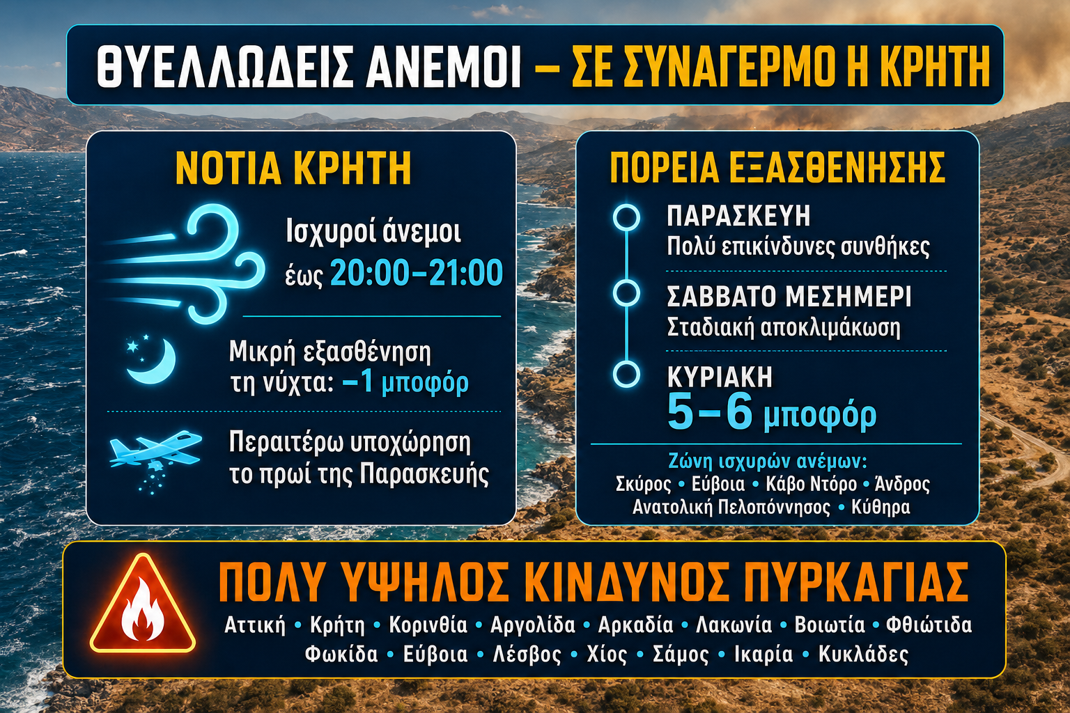 Καιρός: Μικρή υποχώρηση των ανέμων στην Κρήτη – Πότε λήγει ο συναγερμός – Πρόγνωση από την Ν. Ζιακοπούλου