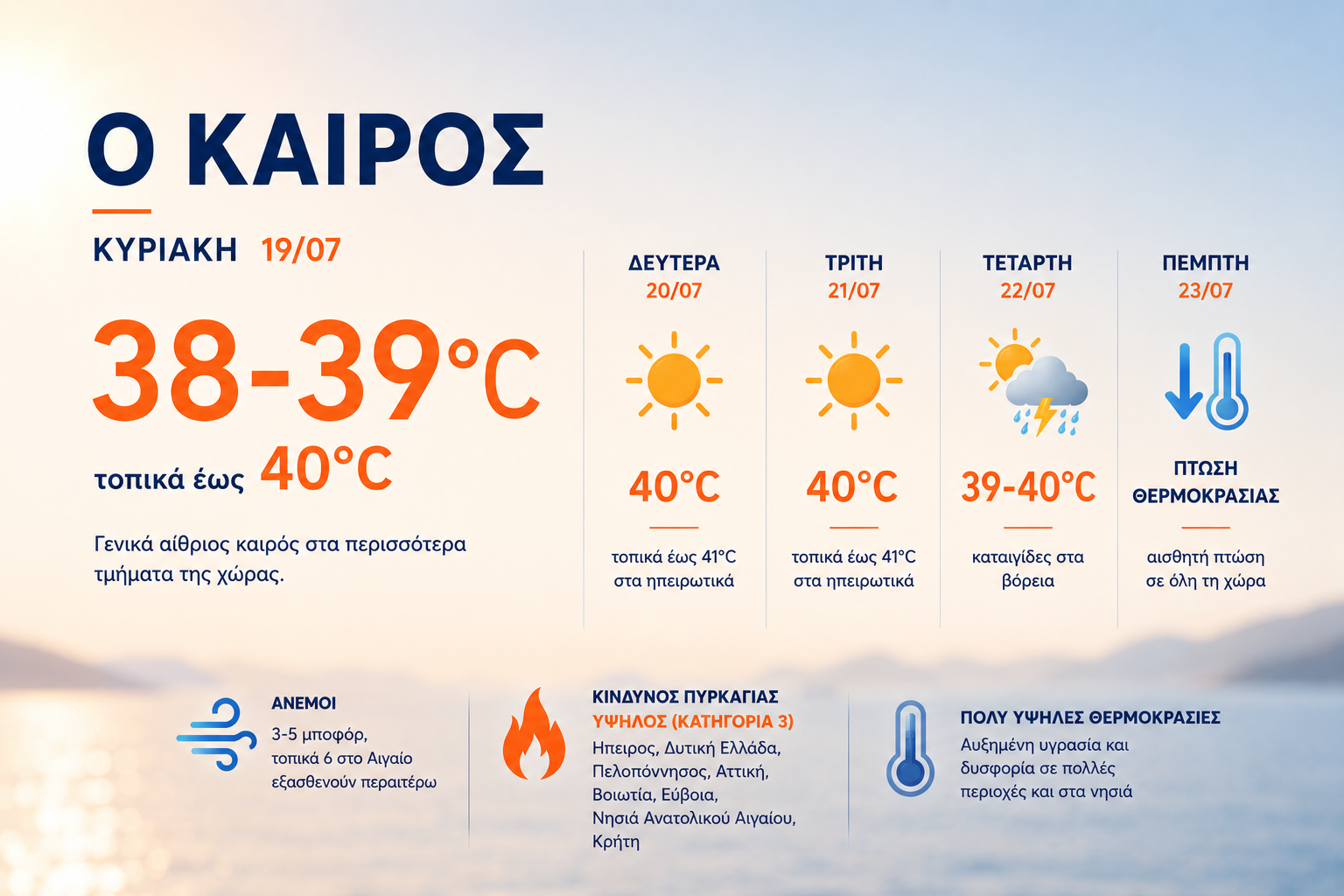 Καιρός: Κορυφώνεται ο πρώτος καύσωνας του καλοκαιριού – Έως 41°C τη Δευτέρα και την Τρίτη – Πρόγνωση από την Α. Τυράσκη