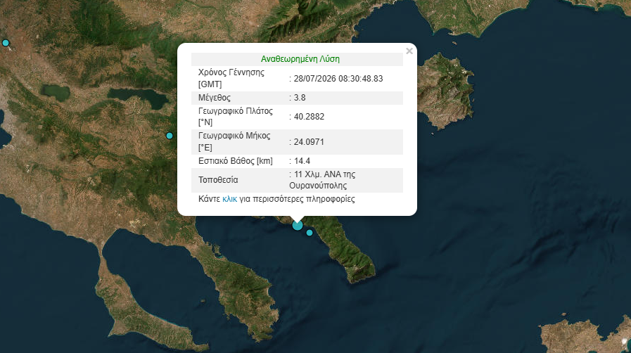 Σεισμός 3,8 Ρίχτερ στο Άγιον Όρος