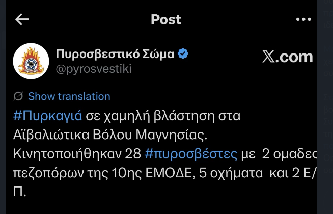 Φωτιά καίει πευκοδάσος κοντά στον προφήτη Ηλία στις Αλυκές – Ορατός ο καπνός και στην πόλη του Βόλου