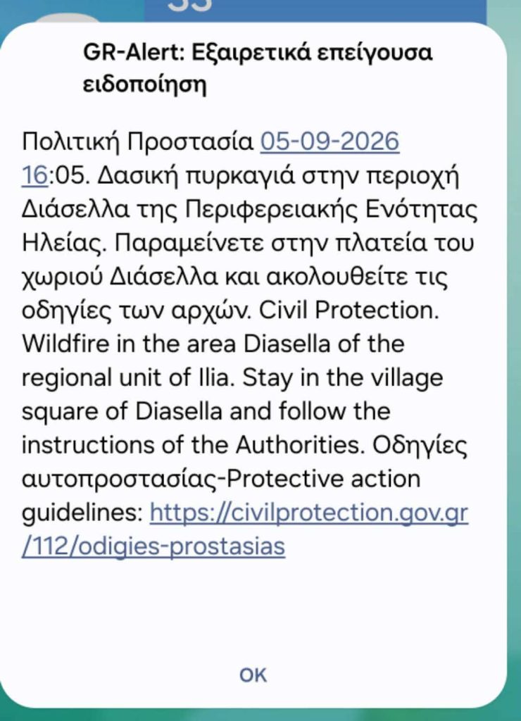Πυρκαγιά σε αγροτοδασική έκταση στα Διάσελλα Ηλείας – «112» για επαγρύπνηση