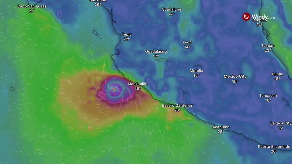 Animation showing movement of Hurricane Simon off Mexico's Pacific coast