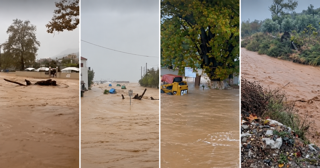 Κακοκαιρία στο Νότιο Πήλιο: Πλημμύρες σε Πλατανιά, Μηλίνα και Χόρτο – Ήχησε το 112