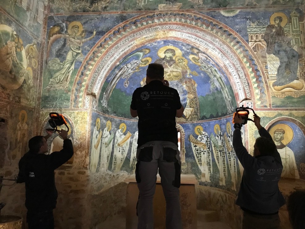Ολοκληρώθηκαν οι εργασίες συντήρησης των εξωτερικών τοιχογραφιών του ναού Αγίου Γεωργίου στο Κουρμπίνοβο