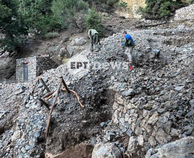 Αποκαρδιωτική η εικόνα στη Σαμαριά – «Εξαφανισμένο» το μονοπάτι από πέτρες και φερτά υλικά